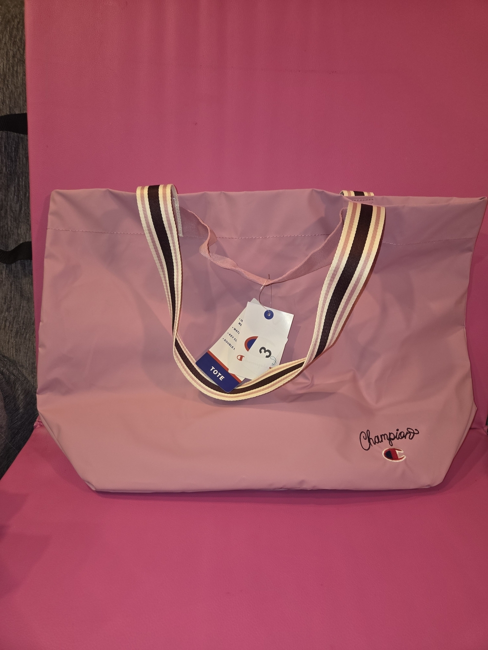 Champion Pink Tote Bag with Striped Handles
